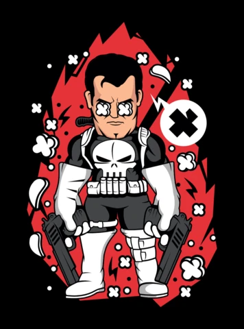 Modello di design per maglietta con personaggio dei cartoni animati Punisher