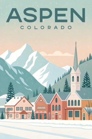 Aspen Mountain Landscape Design Template for Winter Travel Poster
