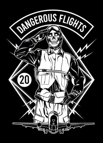 Dangerous Flights Skeleton Art Deco T-shirt Design