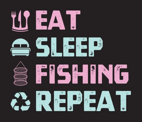 Eat sleep fish repeat plantilla de diseño de camiseta de pesca