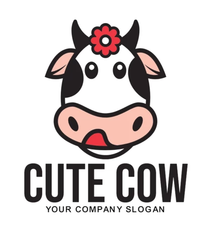 Cute Cow Head Logo Design Template