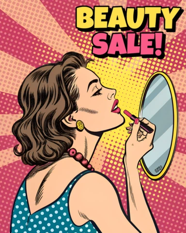 Popart schoonheidsverkoop promotiesjabloon voor flyers