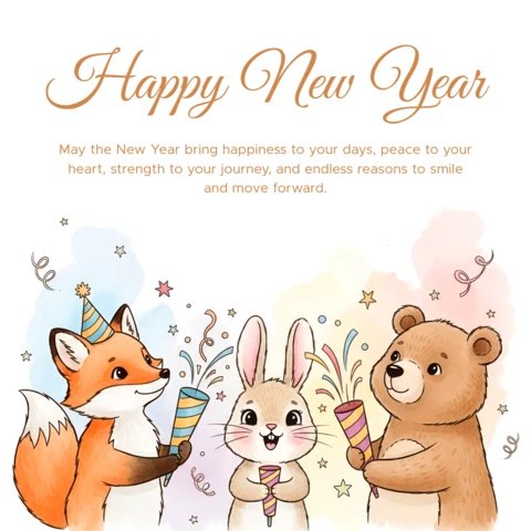 Whimsical Animal Design Template for Happy New Year Greeting Card