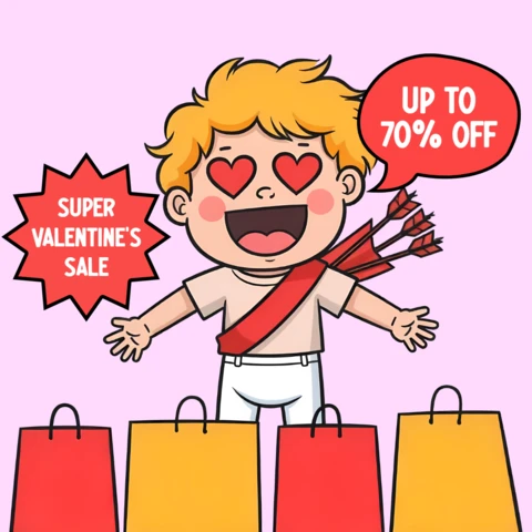 Valentine's Day Sale Design Template - Up to 70% Off Promotion