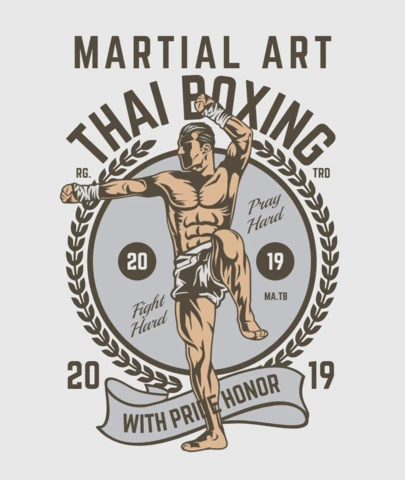 Thai Boxing Fighter T-Shirt Design Template