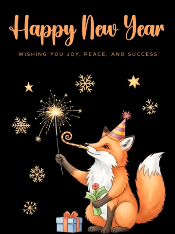 Festive Fox New Year Greeting Card Template with Sparkler Design