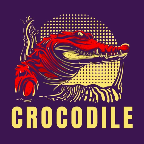 Crocodilo com dentes afiados e modelo de design de camiseta com olhos