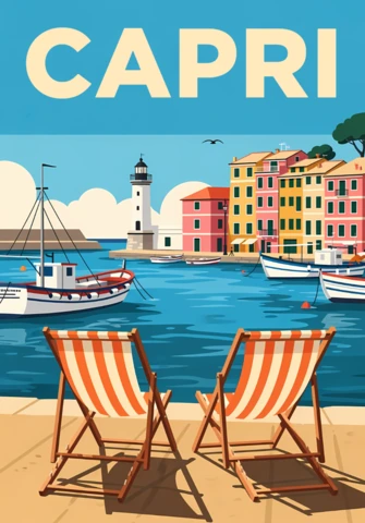 Modelo de design de cena de praia de Capri para pôsteres de viagem