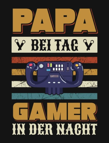 Papa Bei Tag Gamer In Der Nacht Retro T-Shirt Design Template