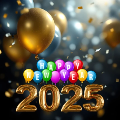 Globos de oro feliz año nuevo plantilla de tarjeta de felicitación