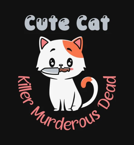 Cute Murderous Cat Cartoon T-Shirt Design Template