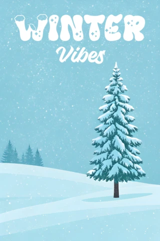 Winter Vibes Design Template with Snowy Tree for Seasonal Greeting Cards