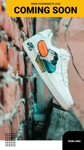 Próximamente, plantilla de diseño para publicación en historias de Instagram de zapatillas de deporte de estilo urbano