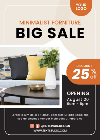 Modèle de vente de meubles minimalistes pour flyers promotionnels