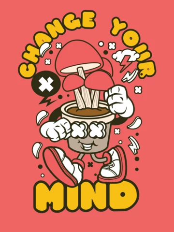 Cambia idea con il modello di design per t-shirt con cartoni animati a forma di fungo