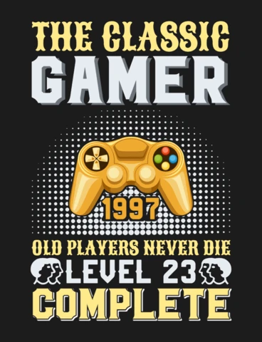 Klassieke gamer 1997 niveau 23 volledige gaming t-shirt ontwerpsjabloon