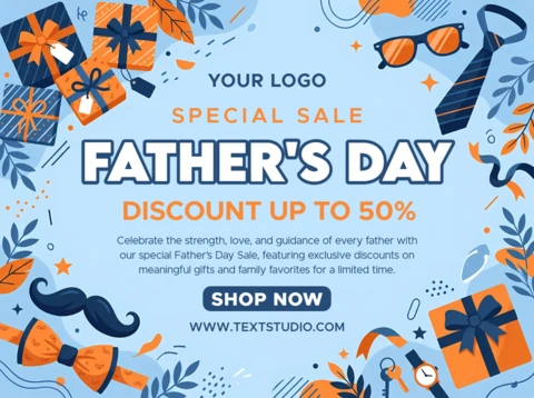 Father’s Day Sale Promotional Banner with Gifts and Gentleman Accessories