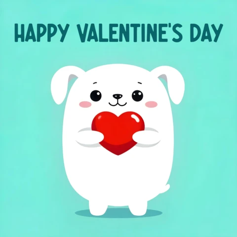 Cute Dog Valentine's Day Card Template - Adorable Puppy Holding Heart Design
