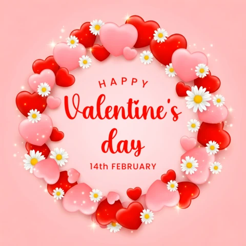 Valentine's Day Heart Wreath Design Template for Greeting Cards