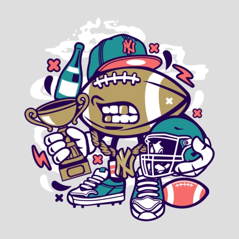 Football Champion Cartoon Character T-Shirt Design Template
