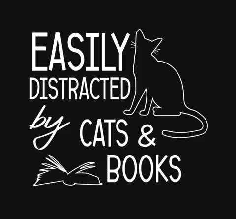 Easily Distracted By Cats And Books T-Shirt Design Template