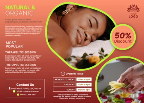 Rahatlatıcı estetiğe sahip organik spa tanıtım şablonu, wellness broşürü için