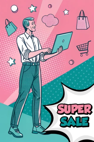 Template de design de super venda de pop art para folheto promocional