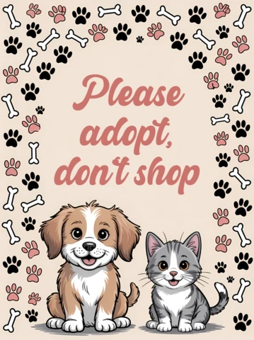 Adopta, no compres, plantilla de diseño con mascotas adorables para carteles de rescate animal.