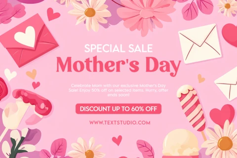 Mother's Day Sale Brochure Template - Hand Drawn Pink Lovely Design