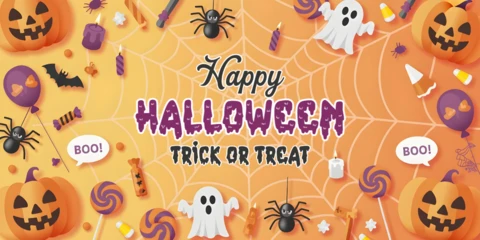 Gruselige Halloween-Kürbisse, Fledermäuse & festliche Trick-or-Treat-Nachricht Facebook-Cover-Designvorlage