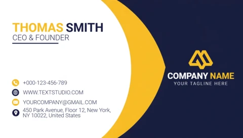 Minimalist Business Card White Center with Dynamic Blue & Yellow Accents Design Template