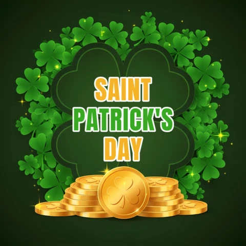 Saint Patrick's Day Design Template with Shamrocks and Gold Coins for Festive Flyers