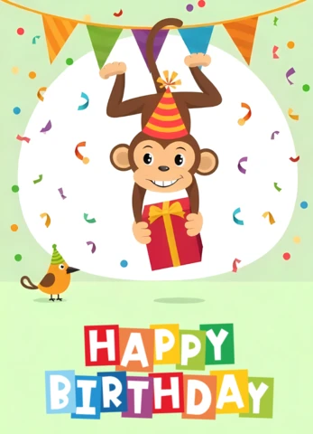 Modelo de convite de festa de aniversário de macaco divertido para crianças