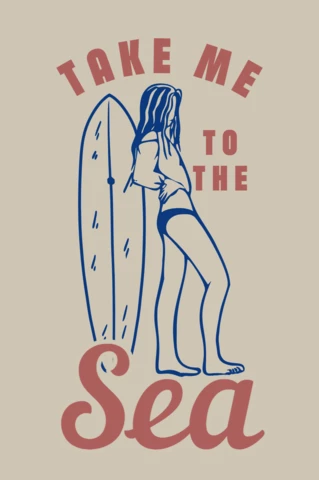 Surfer Girl Vintage T-shirt Design Template