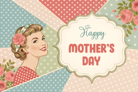 Retro Floral Mother's Day Greeting Card Template Design