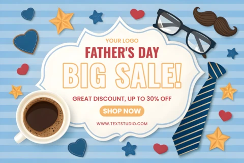 Father's Day Sale Design Template with Coffee and Tie Elements