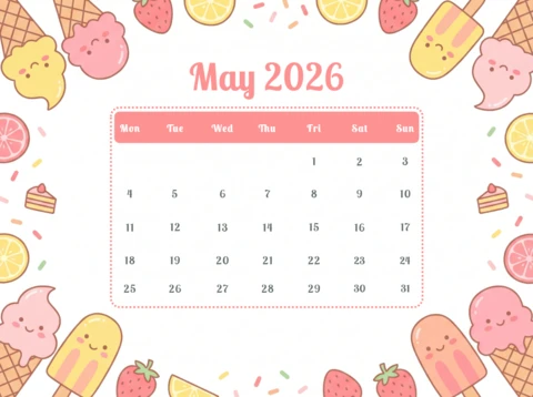 May 2026 Wall Calendar Poster - Cheerful Dessert Theme with Strawberries and Lemon Slices