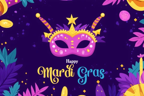 Motif de célébration du Mardi gras avec masques décoratifs et confettis