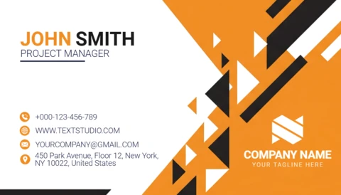 Template de cartão de visita criativo profissional com design de layout ousado em laranja e preto.