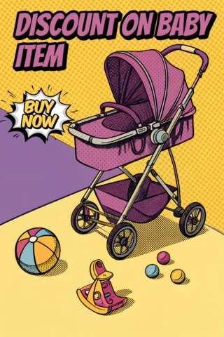 Modelo de desconto para carrinho de bebê em pop art para panfletos promocionais