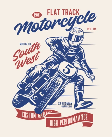 Modelo de design de camiseta de motocicleta de pista plana