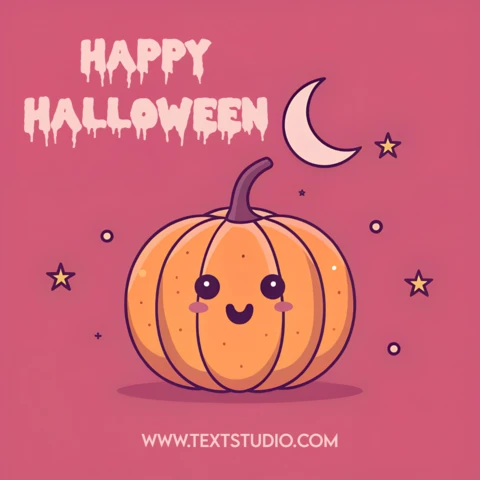 Gelukkige Halloween wenskaarten sjabloon met kawaii pompoenontwerp in het roze