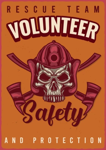 Design-Vorlage für Plakate des Rettungsteams mit Totenkopf-Feuerwehrleuten