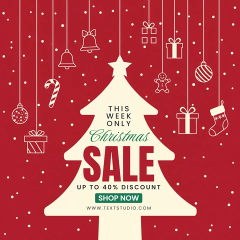 Kerstuitverkoop flyer rode indeling met peperkoekman, zuurstok en vet kortingsbericht