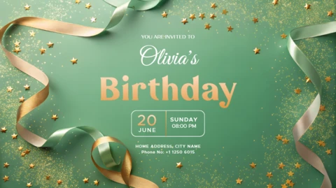 Elegant Birthday Invitation Template with Ribbons and Stars Design