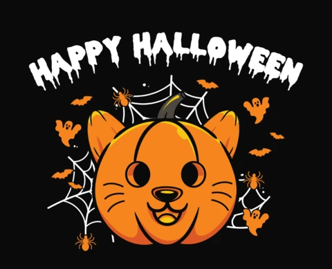 Cat Pumpkin Happy Halloween Greeting Card Template