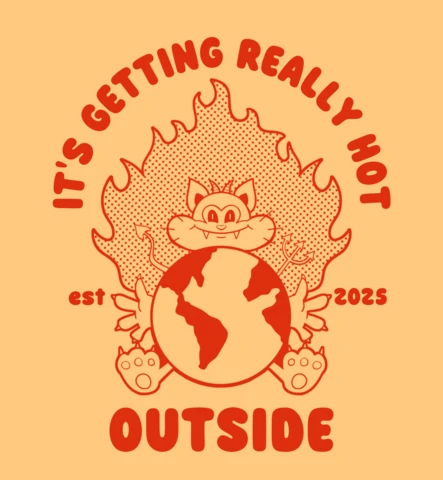 外は本当に暑くなってきました。気候意識の猫Tシャツデザインテンプレート