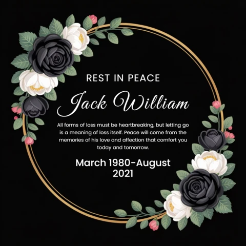 Diseño de plantilla de memorial floral para tarjetas de tributo personalizadas