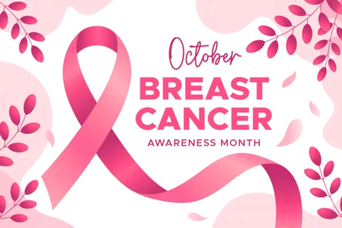Breast Cancer Awareness Month Design Template with Pink Ribbon and Floral Elements for Posters