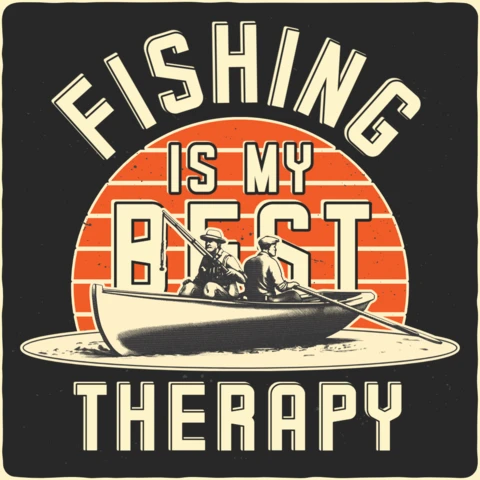 Two Fisherman With Boat T-Shirt Design Template